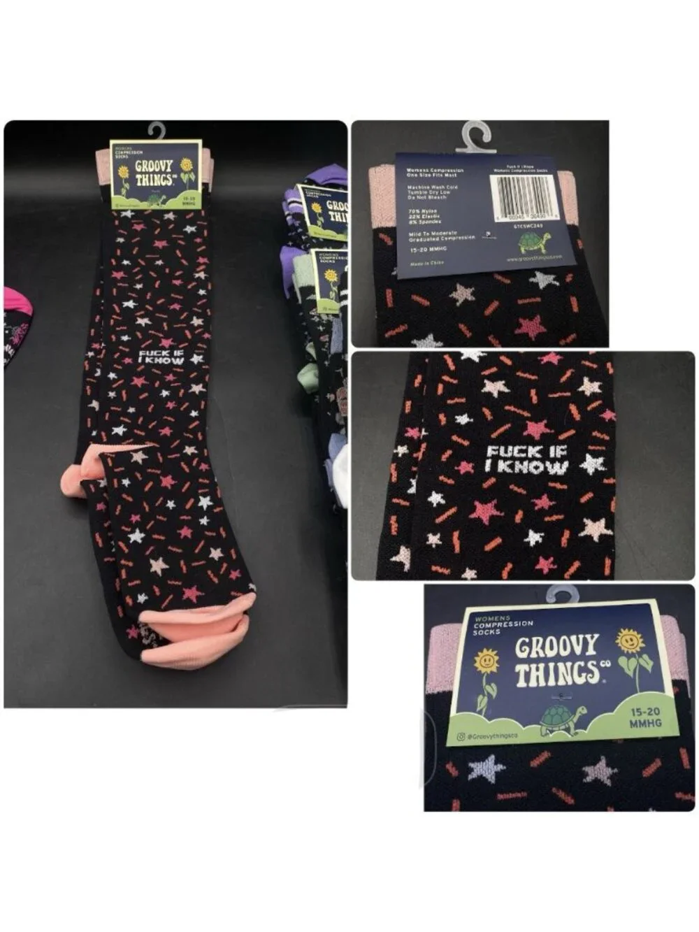 New Lot 6 Groovy Things Compression Socks Women’s New Adult Vulgar 15-20 MMHG